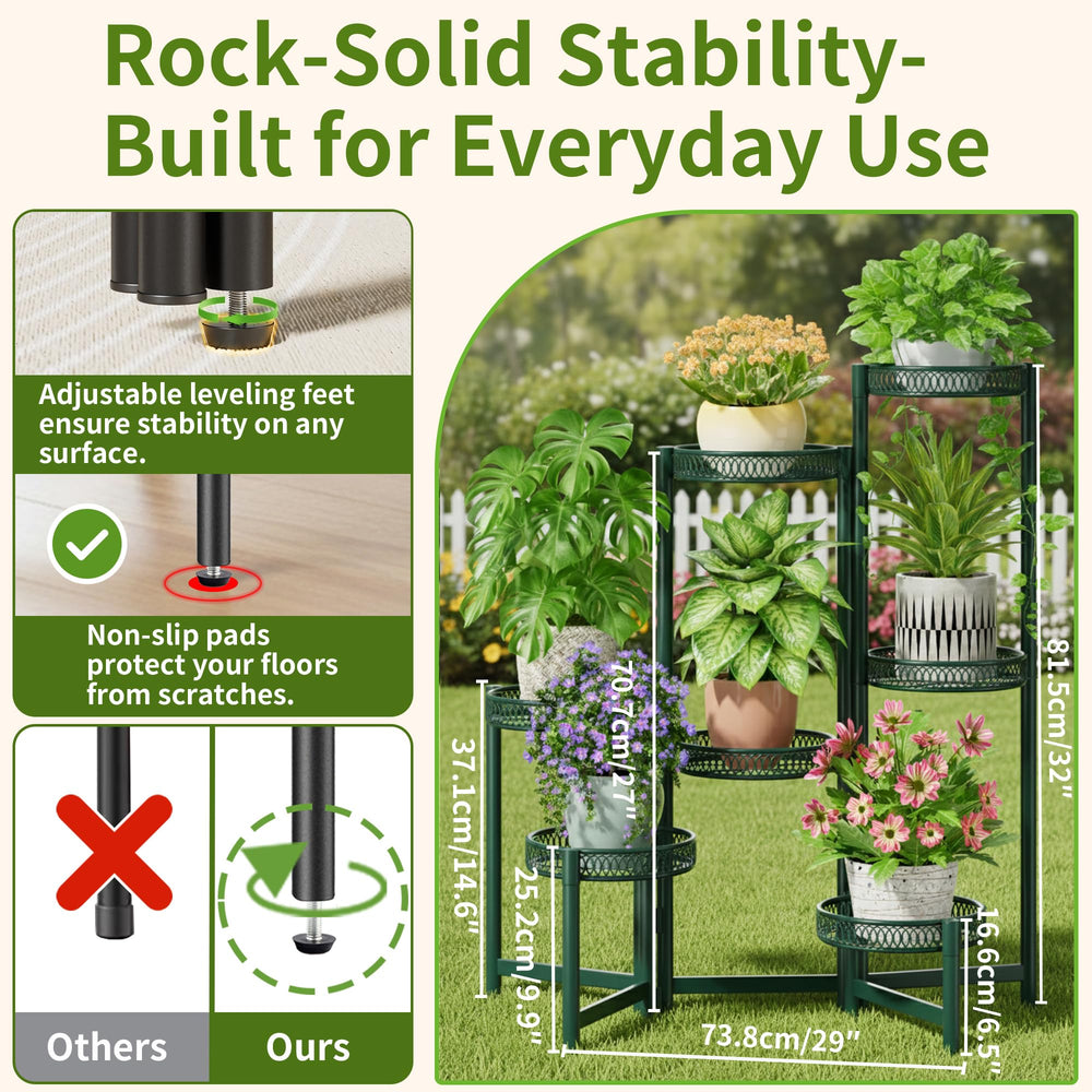 Side view of NQW 7 Tier Metal Corner Plant Stand