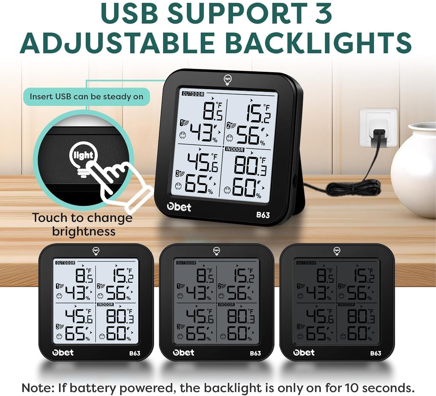 Side view of OBET Weather Station showing USB port