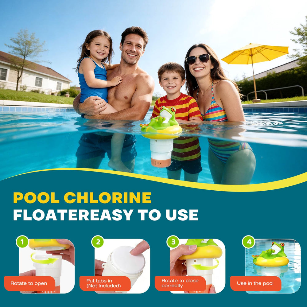 Side view of ODJSY Mini Frog chlorine dispenser floating