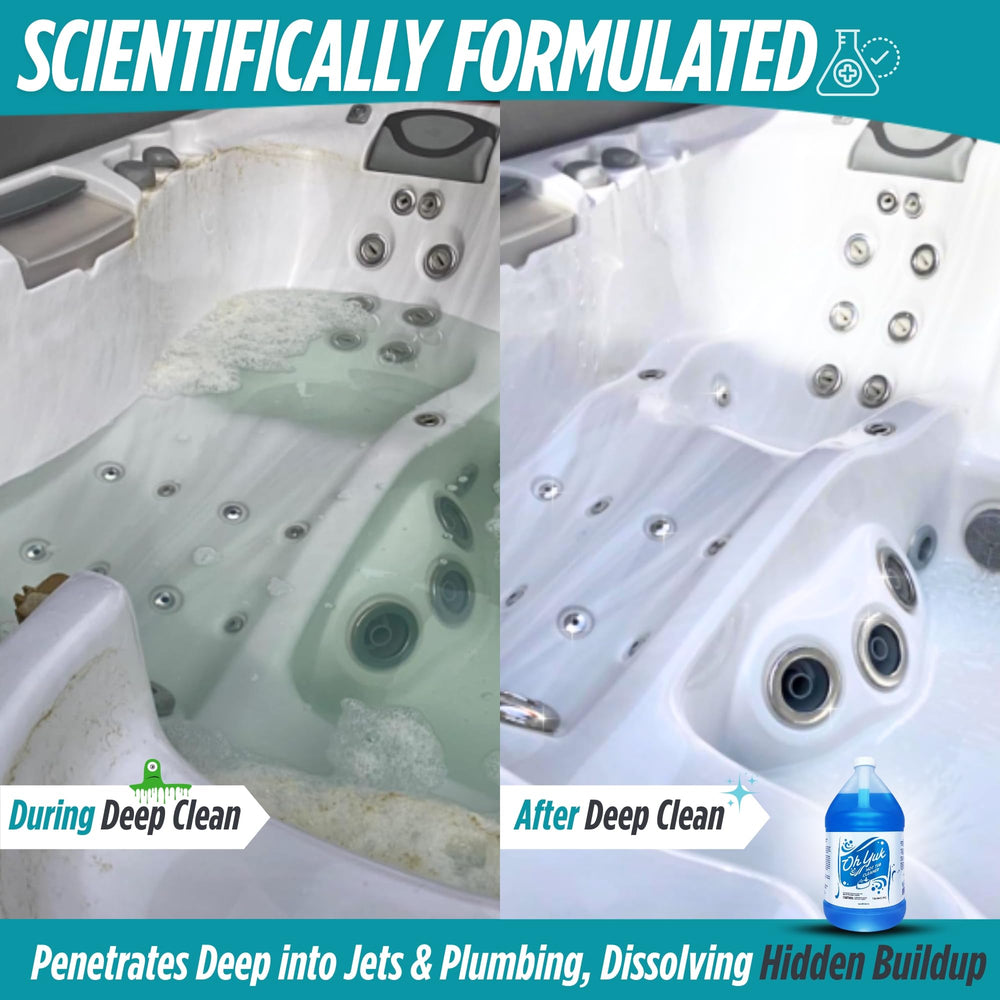 Side view of Oh Yuk Healthy Hot Tub Cleaner bottle