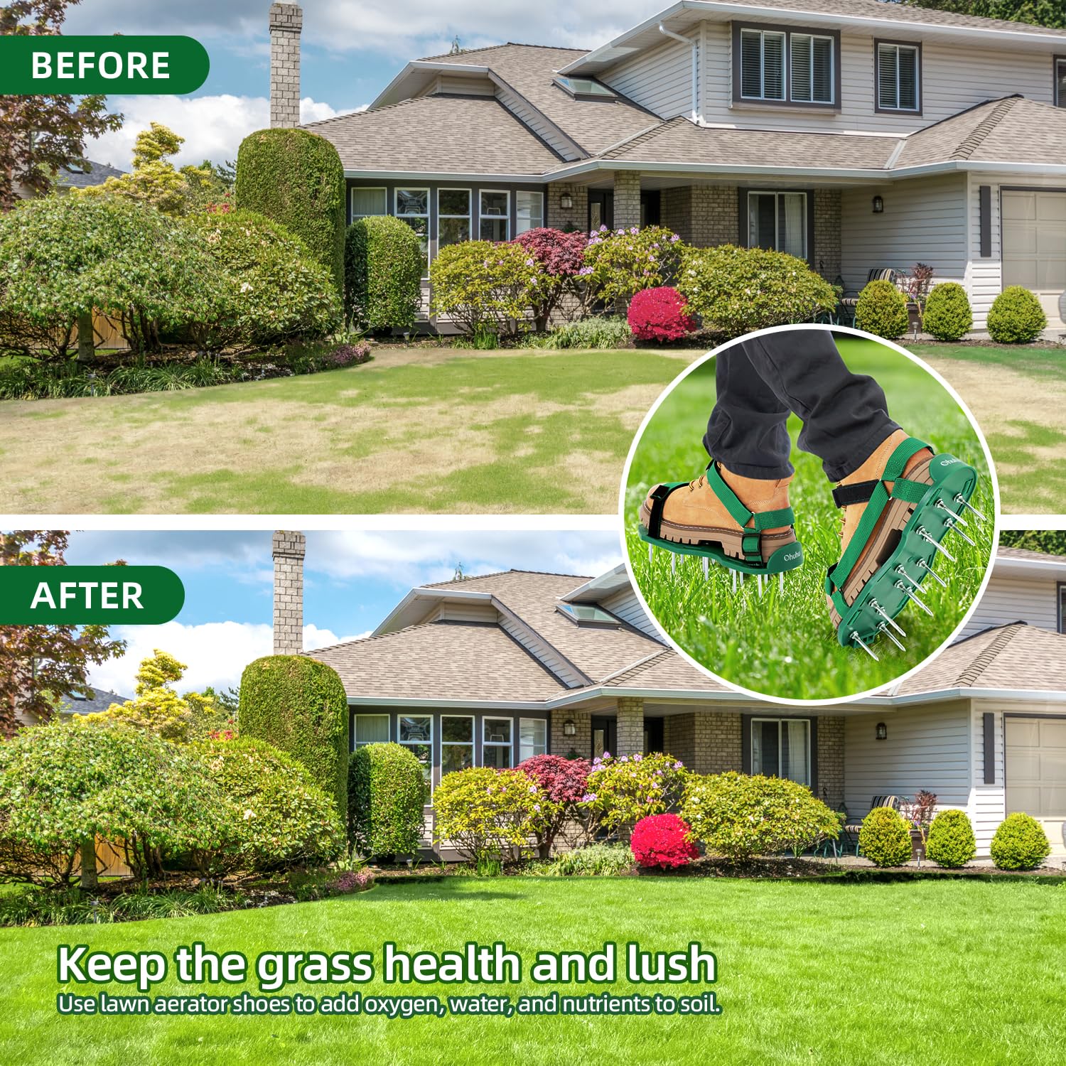 Side view of Ohuhu Lawn Aerator Shoes worn outdoors