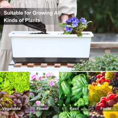 Side view of Oliz 17 inch white planter with tray