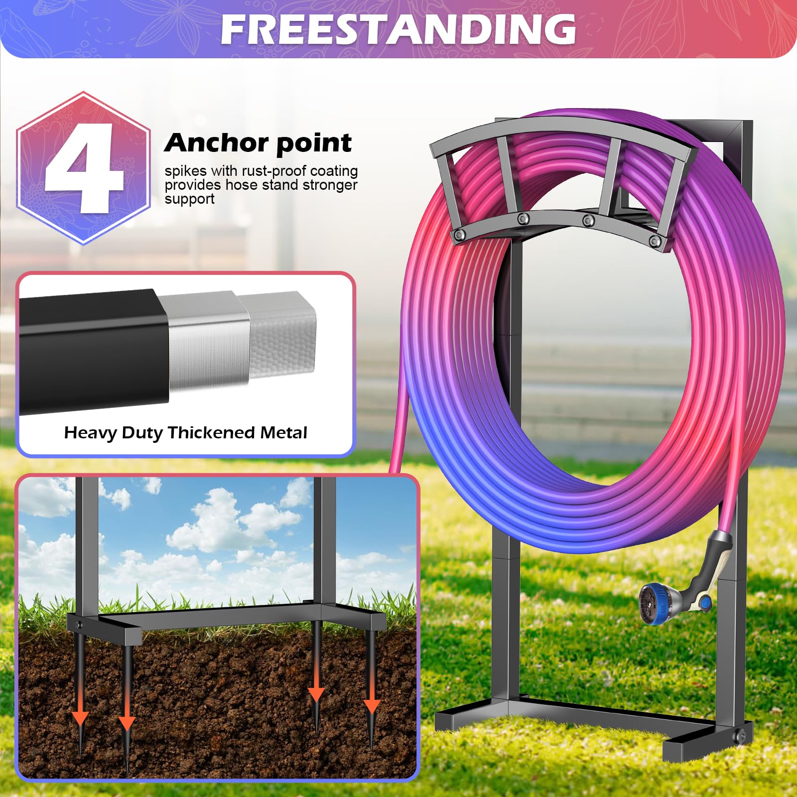 Side view of OLV Garden Hose Holder showcasing its height and arch design