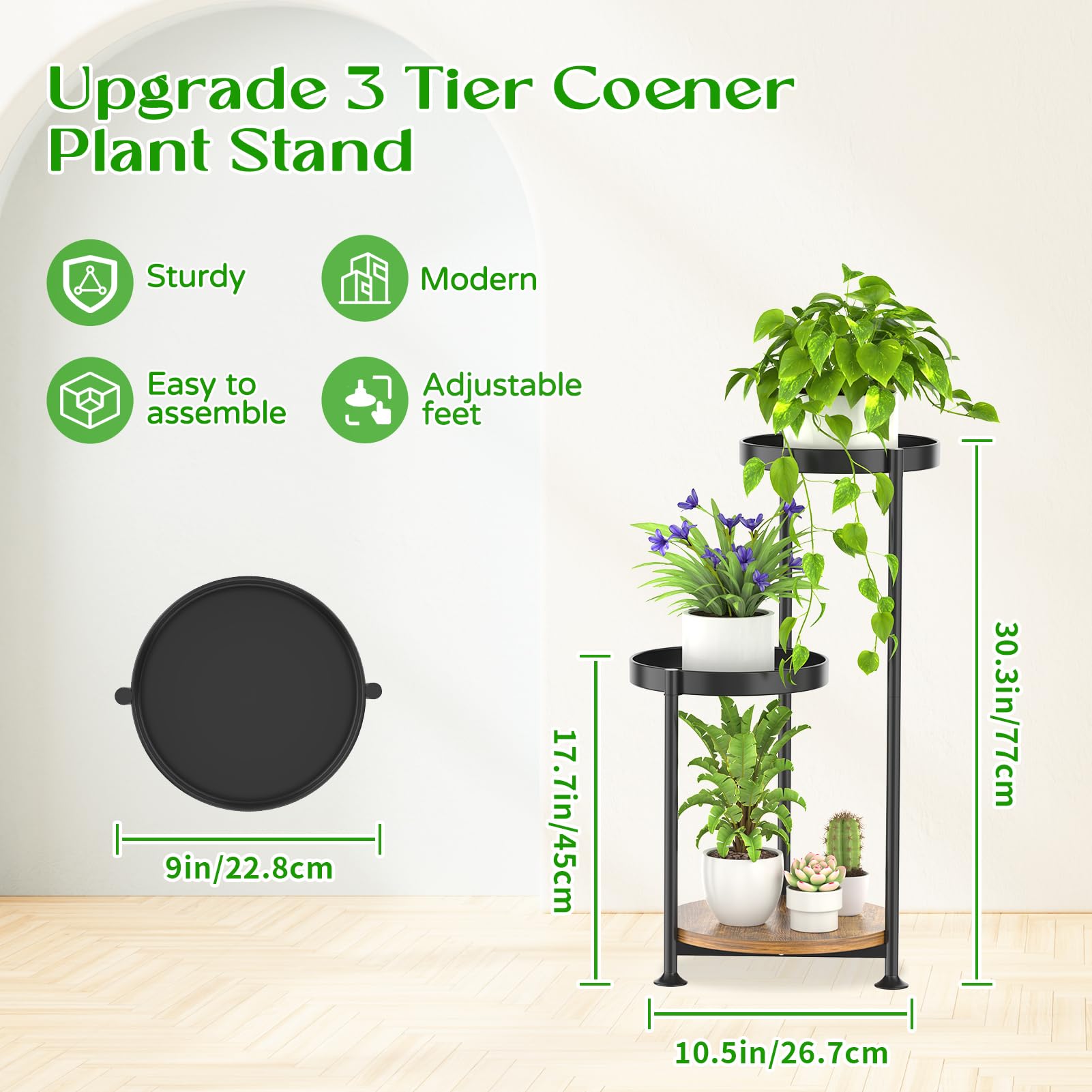 Side view of Oppro 3 Tier Plant Stand showing tiered structure