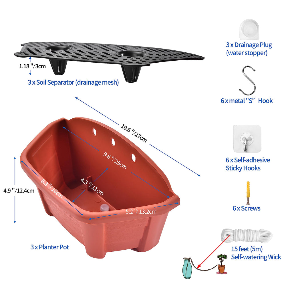 Side view of ORIMERC 9.8 inch hanging planter showing self-watering wick