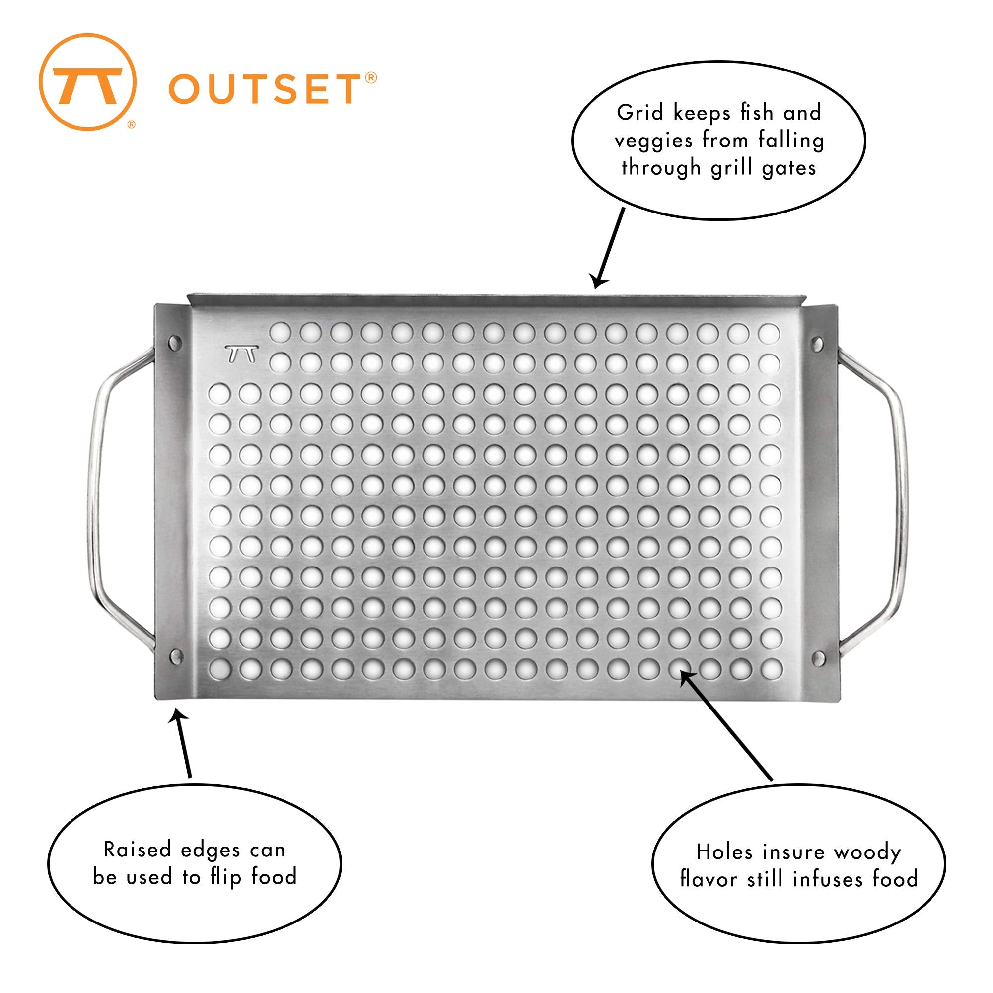 Side view of Outset grill topper showing built-in handles