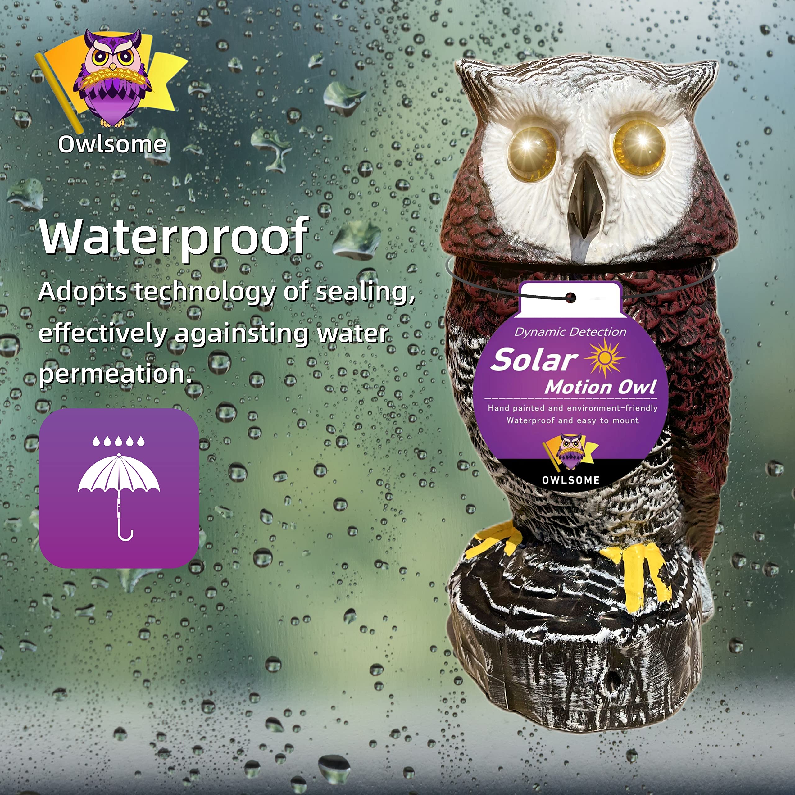 Side view of Owlsome Solar Red Owl in garden