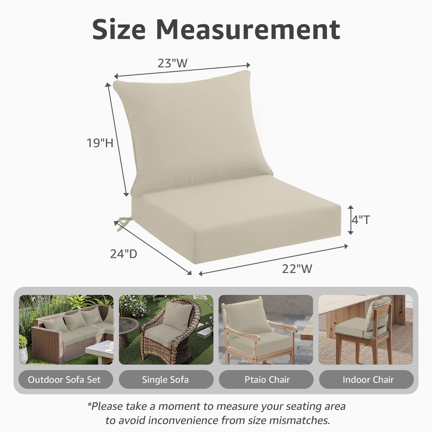 Side view of PatioGlow 22 x 24 inch waterproof seat cushion