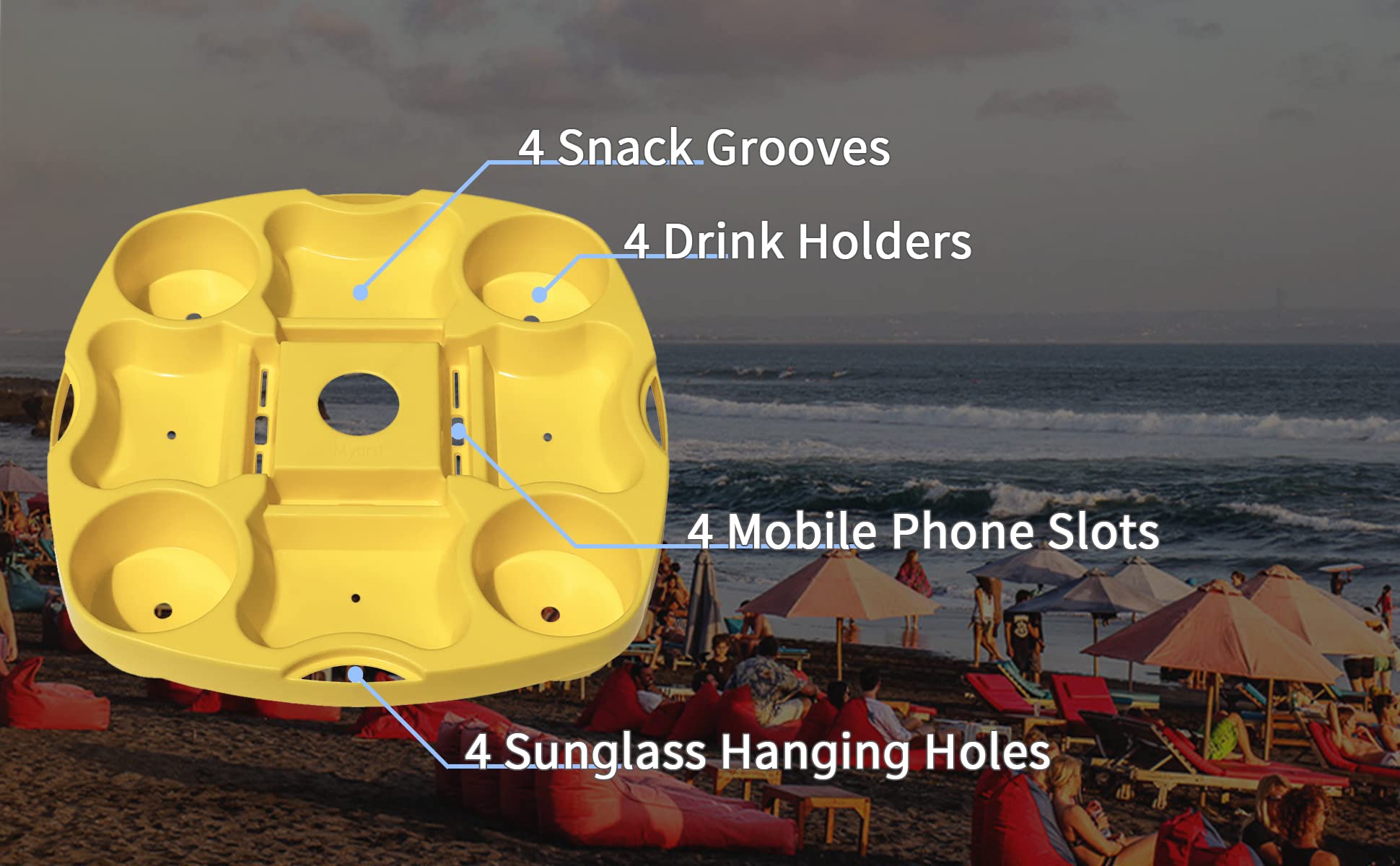 Side view of PayandPack Umbrella Table Tray with snacks
