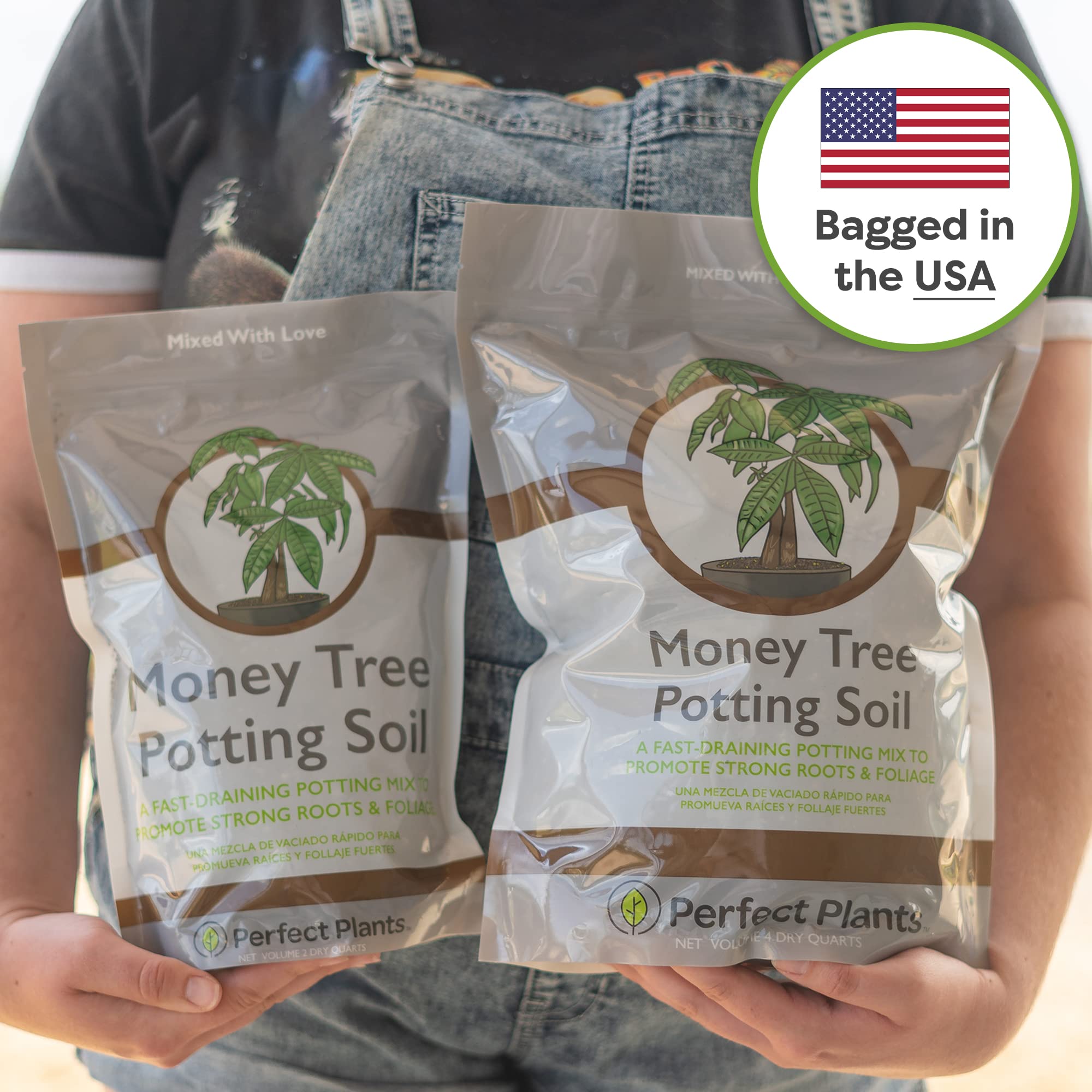 Side view of Perfect Plants Money Tree Potting Soil bag