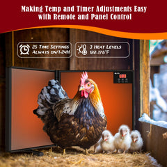 Side view of PETNF Chicken Coop Heater showing adjustable panel