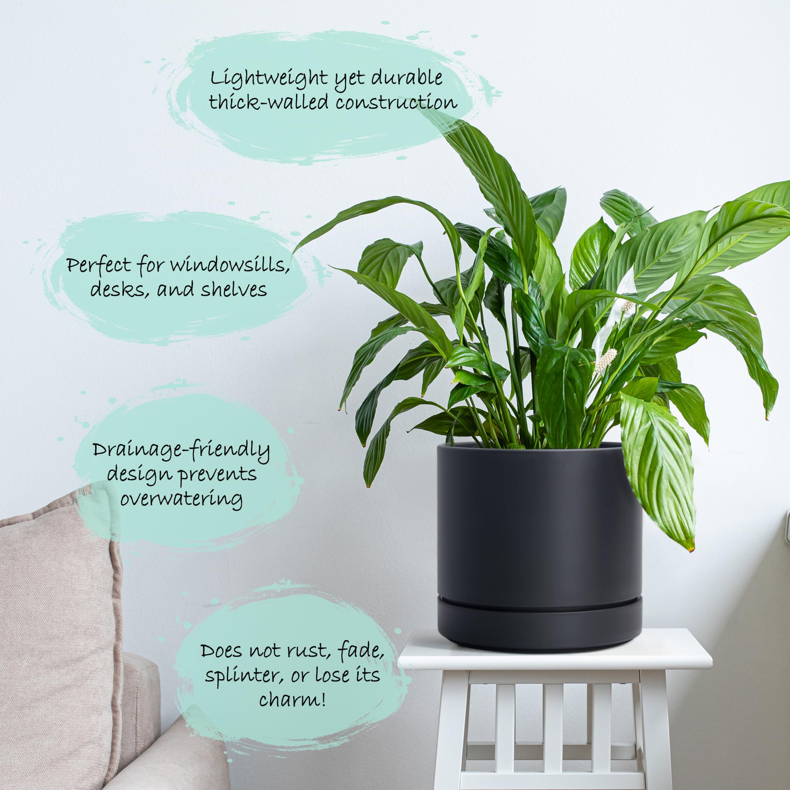 Side view of Phoenix Vine 6 Inch Planter Pot showing dimensions