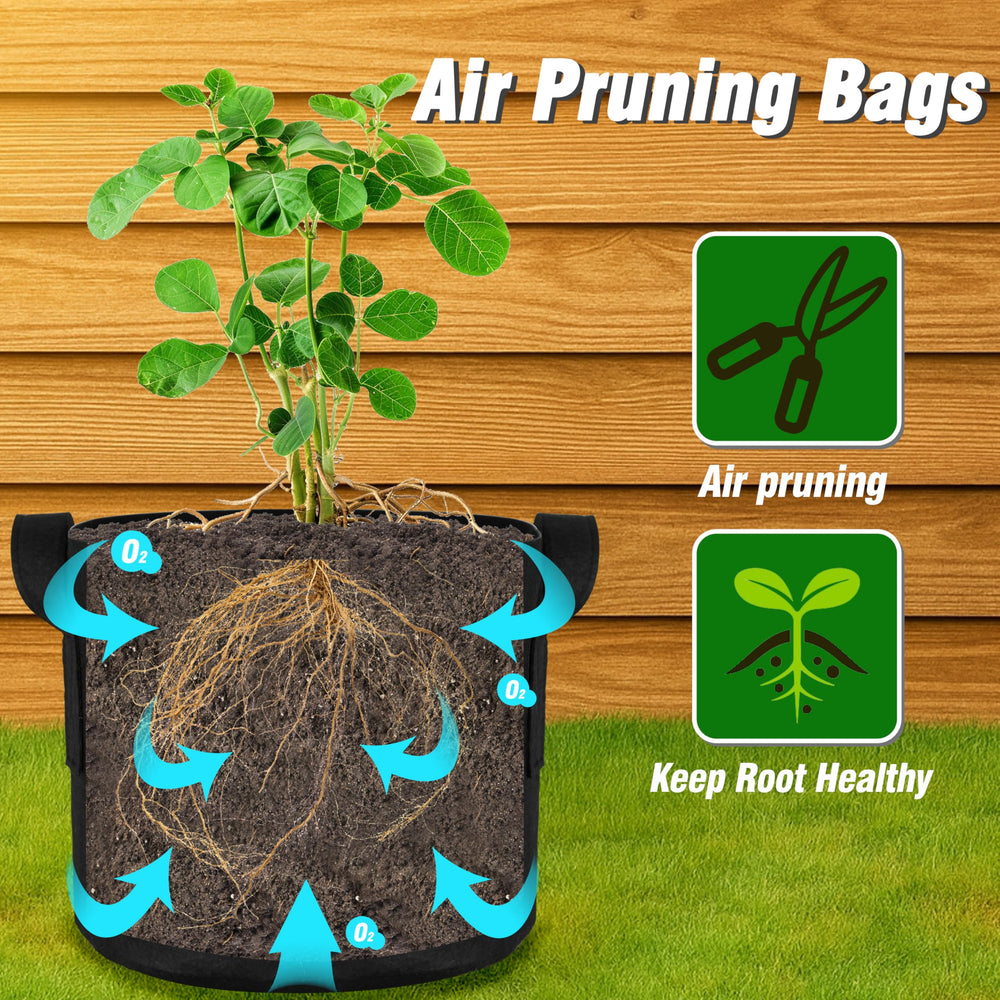 Side view of PHYEX 20 Gallon Grow Bag in a garden setting