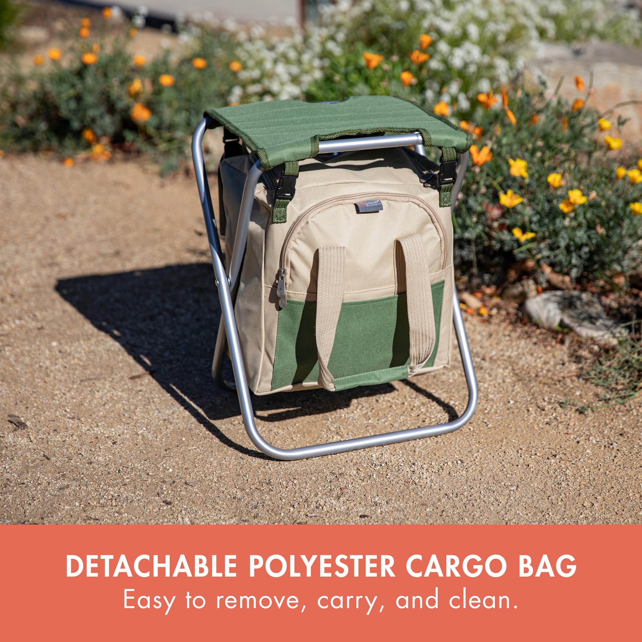 Side view of PICNIC TIME Garden Kneeler and Seat with tools