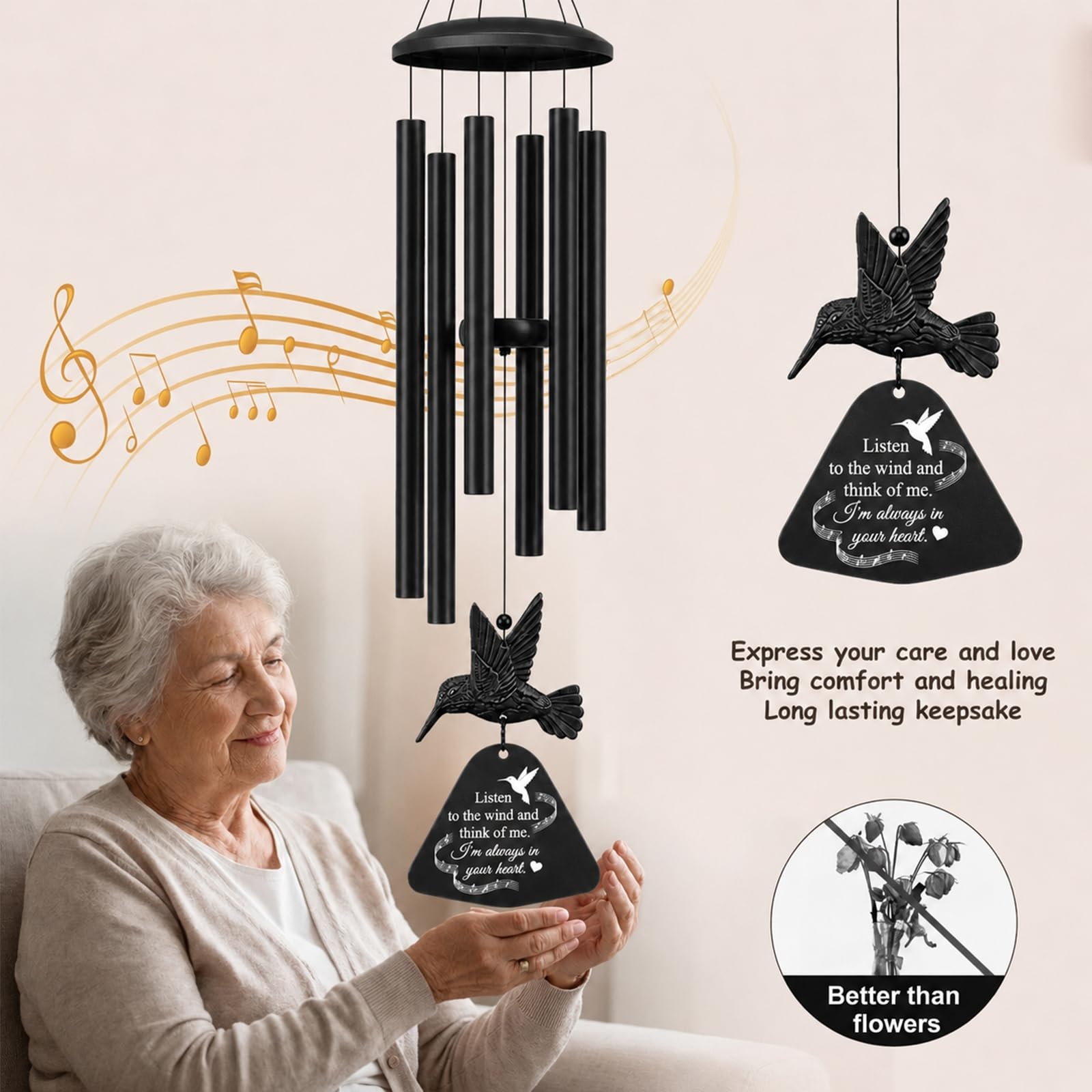 Side view of PIXPRI 36-inch Wind Chime outdoors