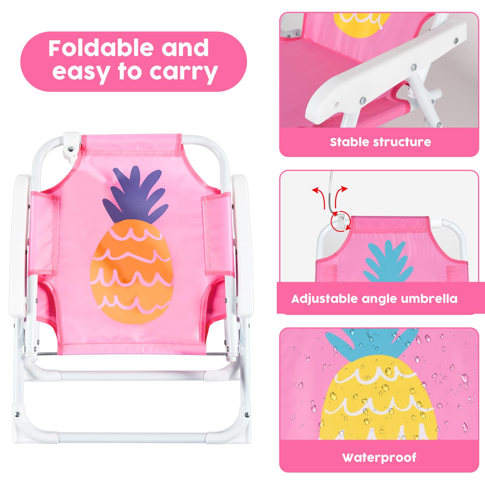 Side view of PLULON Kids Beach Chair with removable umbrella