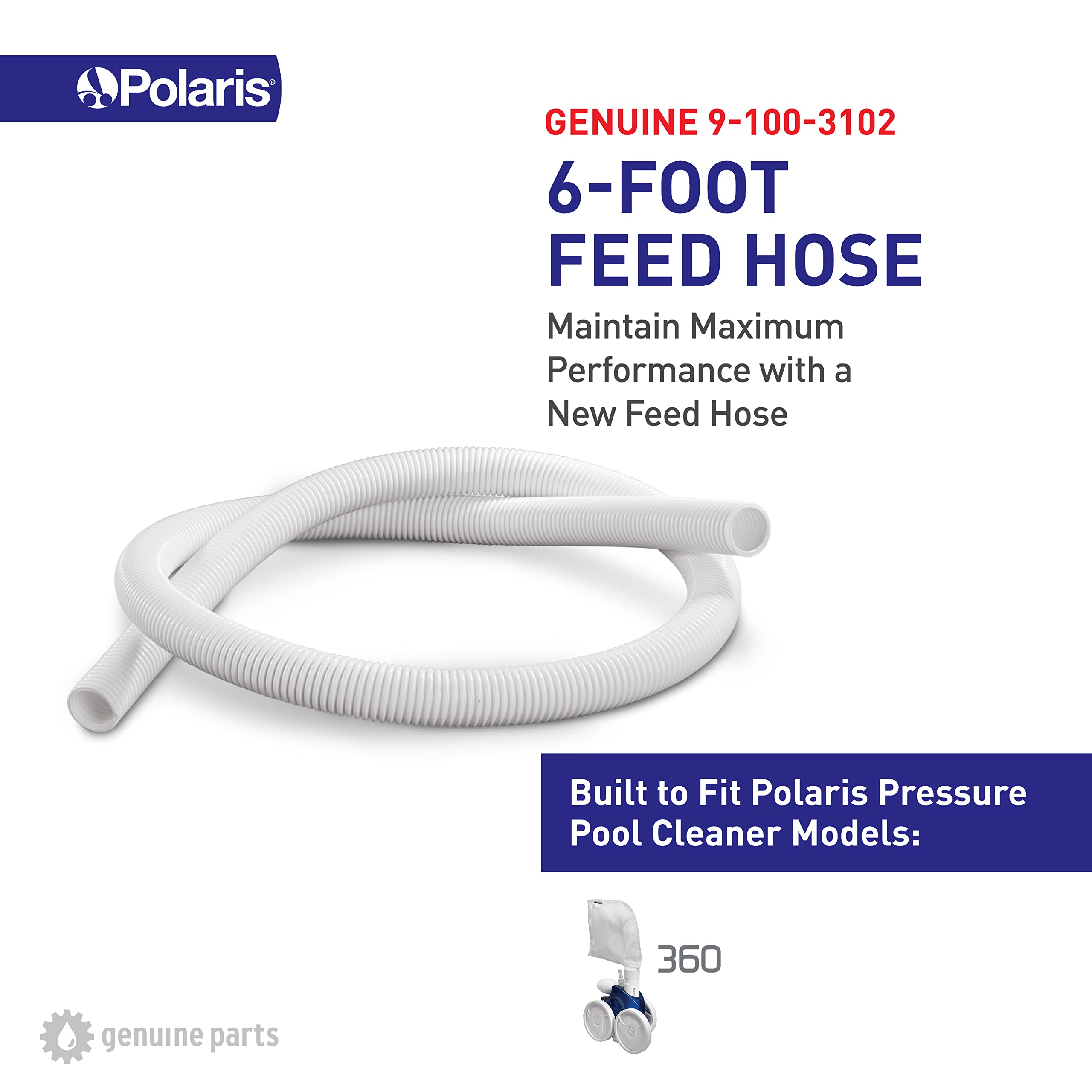 Side view of Polaris 6ft feed hose showcasing flexibility