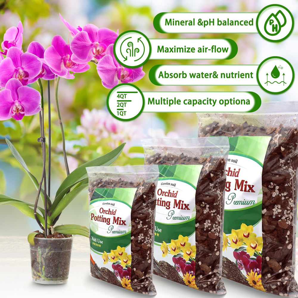 Side view of POLIUMB Orchid Potting Mix bag with ingredients listed