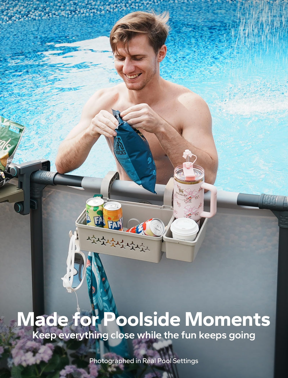 Side view of POOLHACKER basket showing cup holder