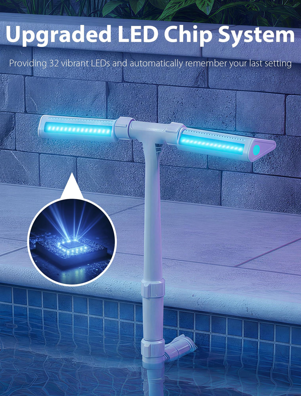 Side view of POOLHOUR Solar Pool Fountain on patio