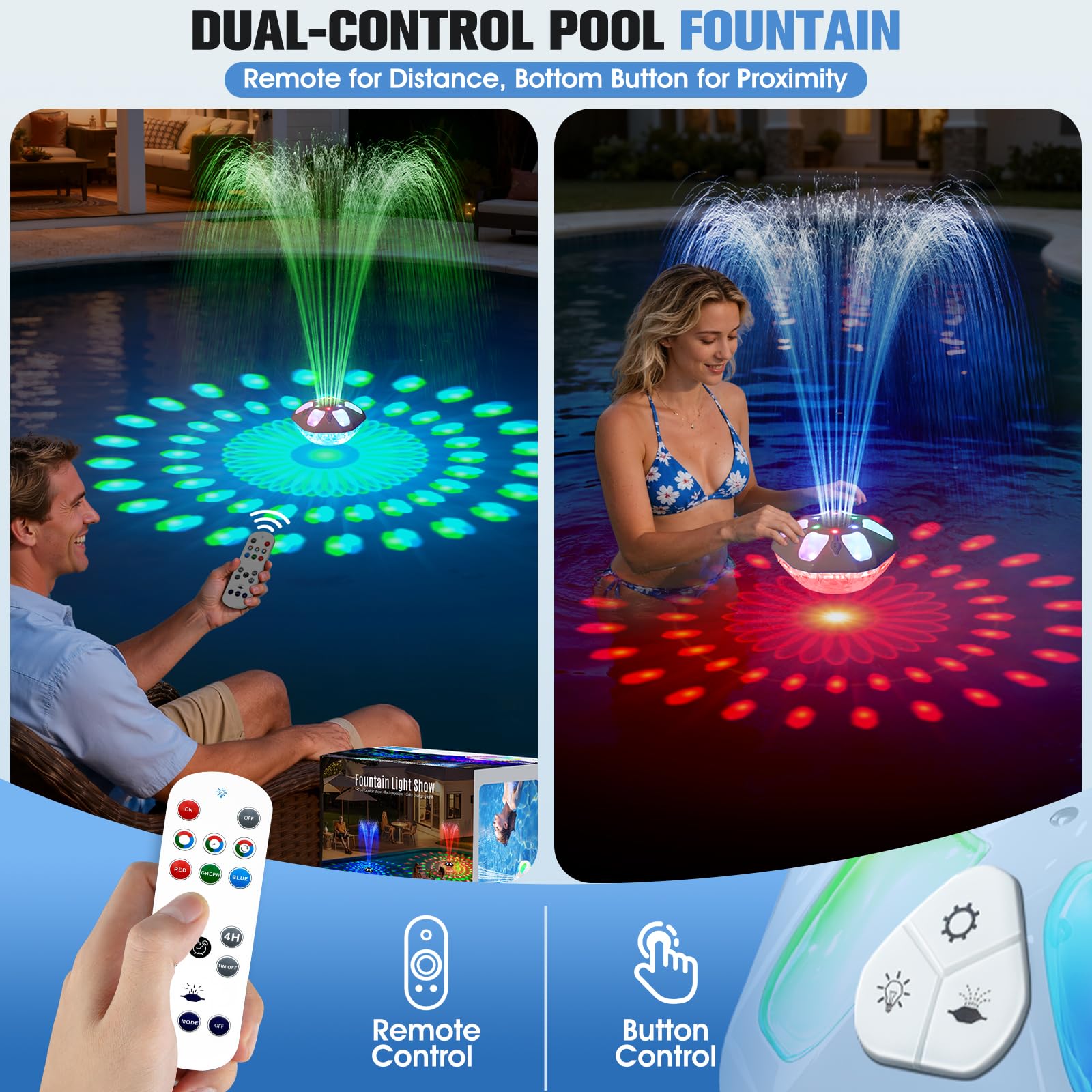 Side view of PoolPop Floating Fountain with water spray