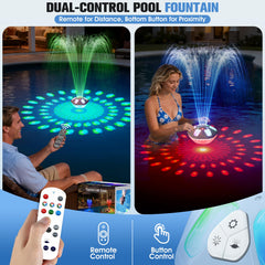 Side view of PoolPop Floating Fountain with water spray