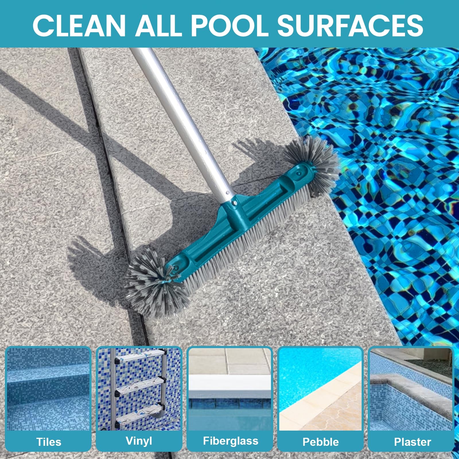 Side view of POOLWHALE pool brush demonstrating sturdy design