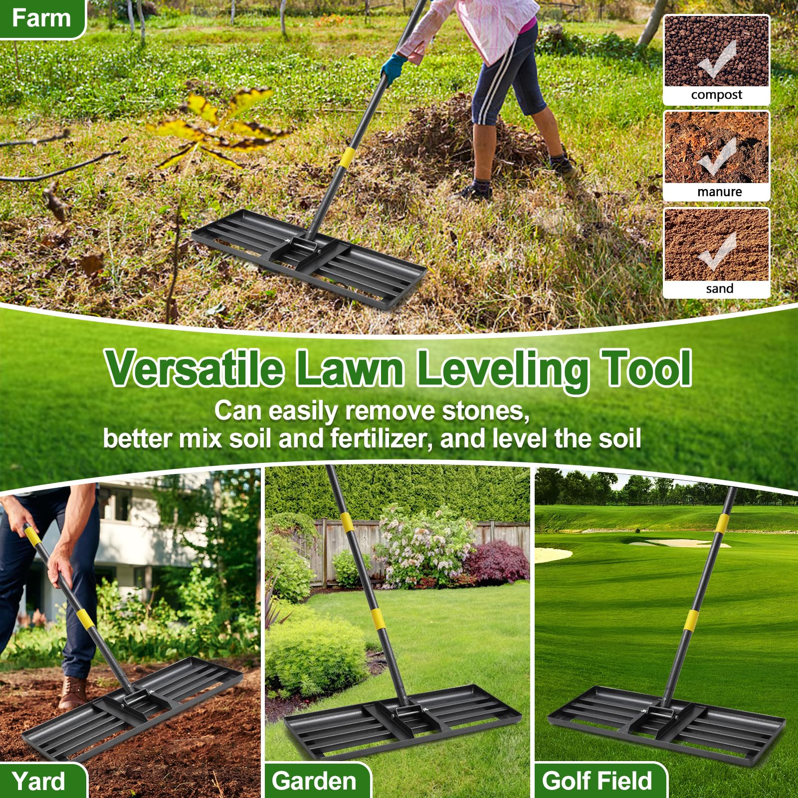 Side view of PoPoHoser Lawn Leveling Rake showing curvature