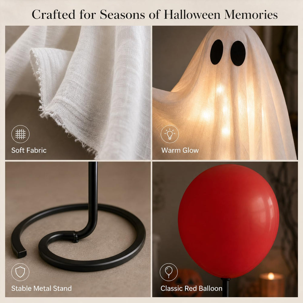 Side view of Power Your Lawn ghost with red balloon