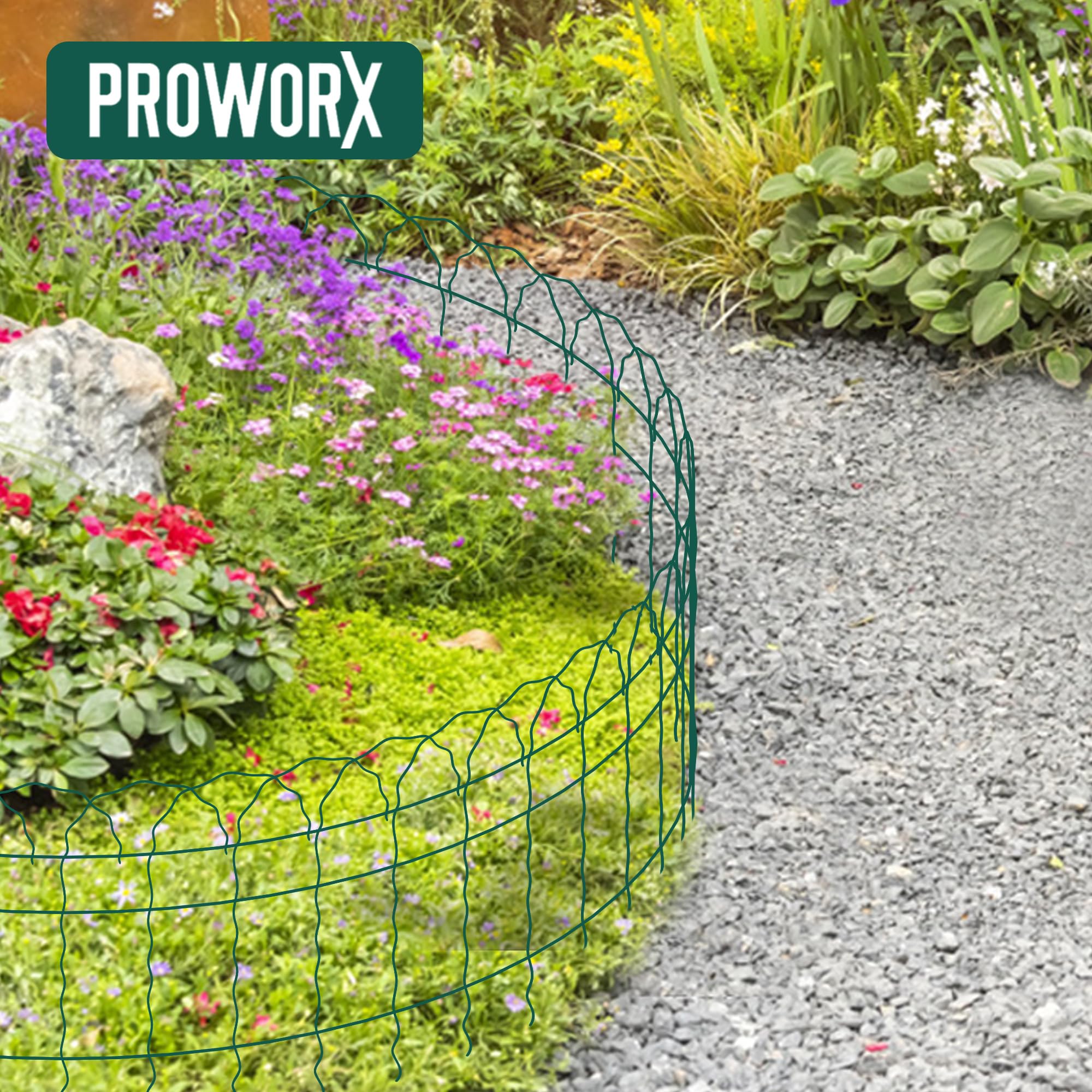 Side view of PROWORX Green Garden Fence Border