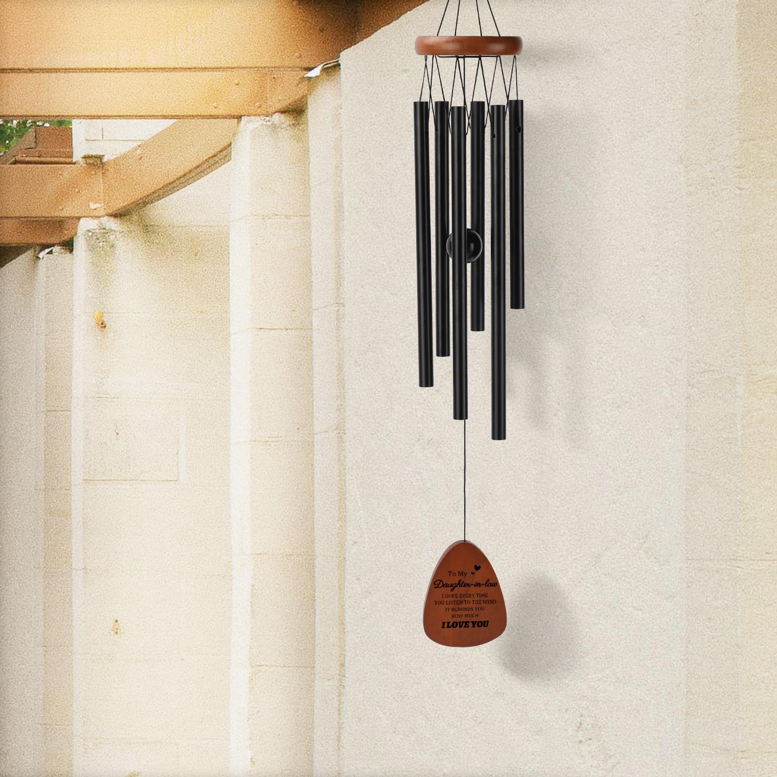 Side view of PRSTENLY Daughter-in-law wind chimes in outdoor display