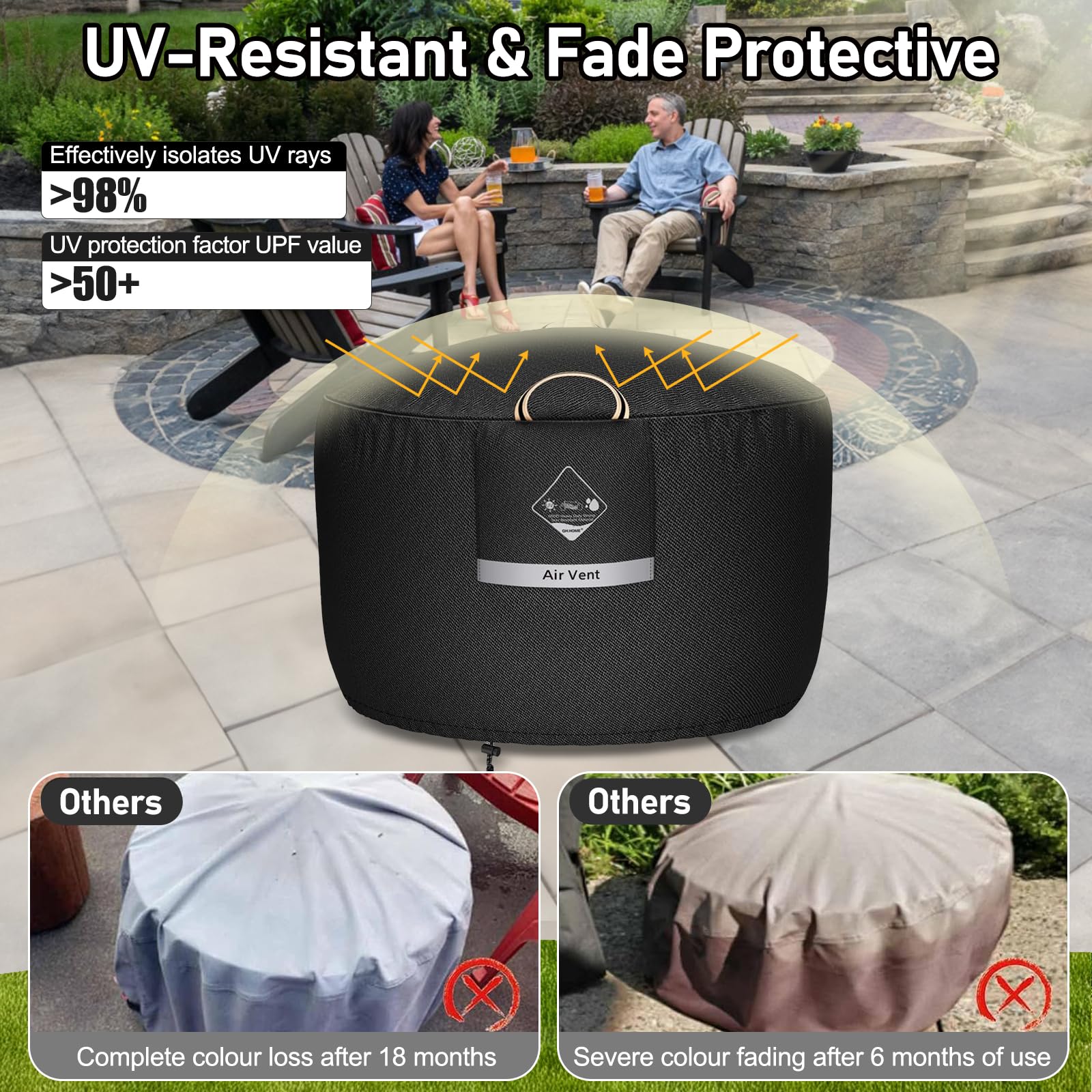 Side view of QH.HOME fire pit cover with portable handle