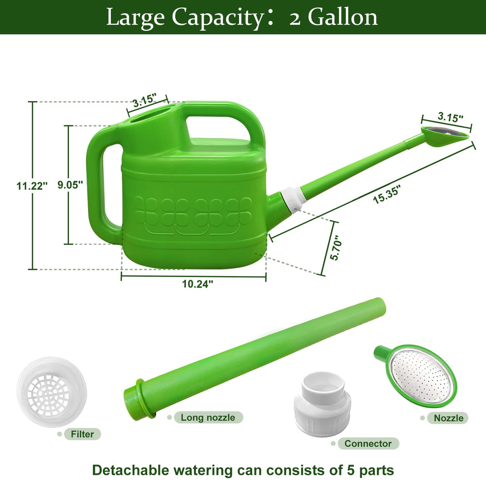 Side view of Qilebi 2 Gallon Watering Can showing long spout