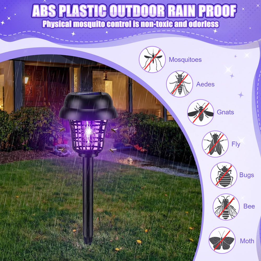 Side view of Qualirey Solar Mosquito Zapper with purple light