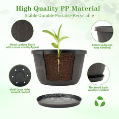 Side view of Quarut 12 Inch planter showcasing its whiskey barrel design