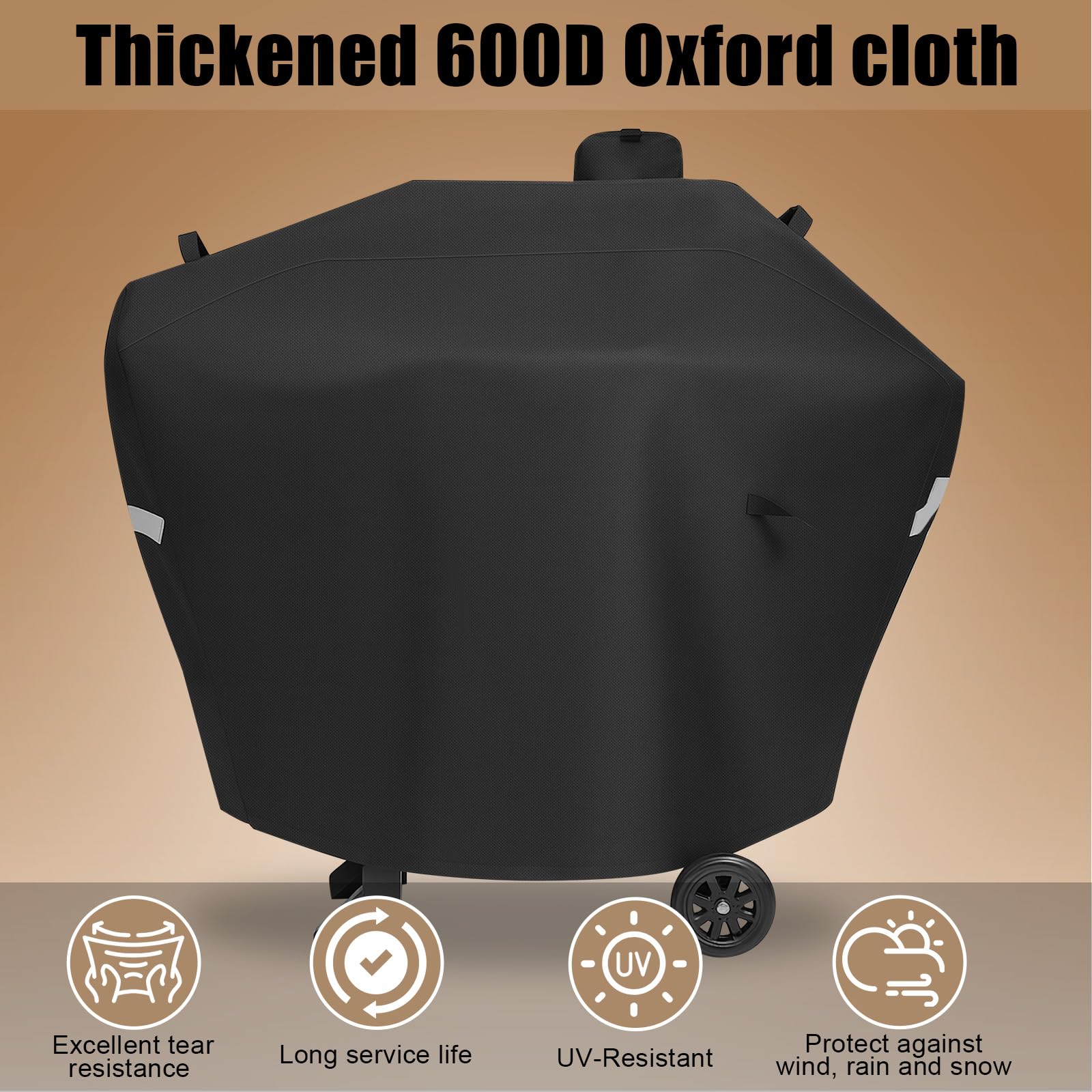 Side view of QuliMetal grill cover on Camp Chef DLX 24