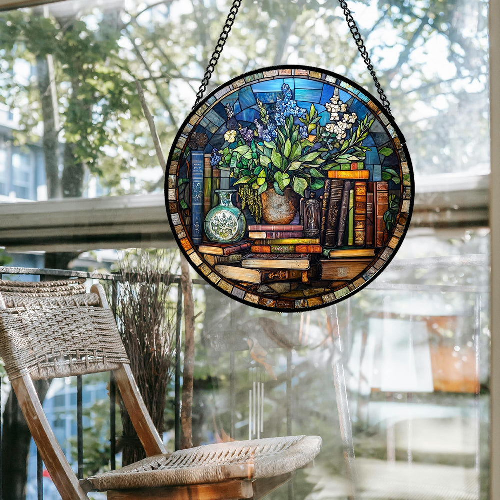 Side view of QZQCBLC 7.8-inch blue flower suncatcher