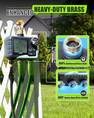 Side view of RAINPOINT 3 Zone Water Timer showing solid brass fittings