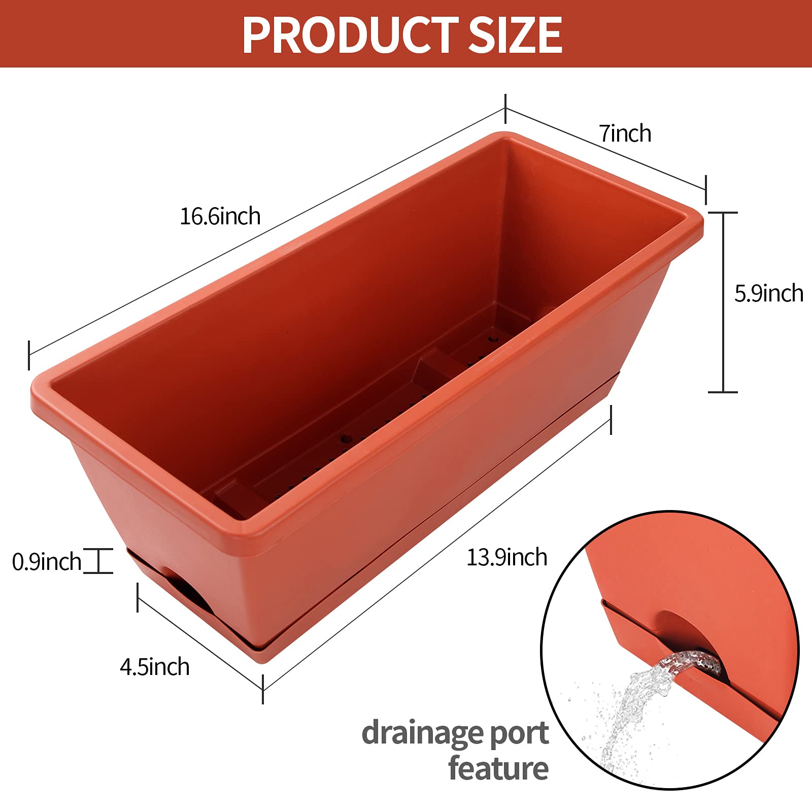 Side view of rectangular red planter by CHUKEMAOYI