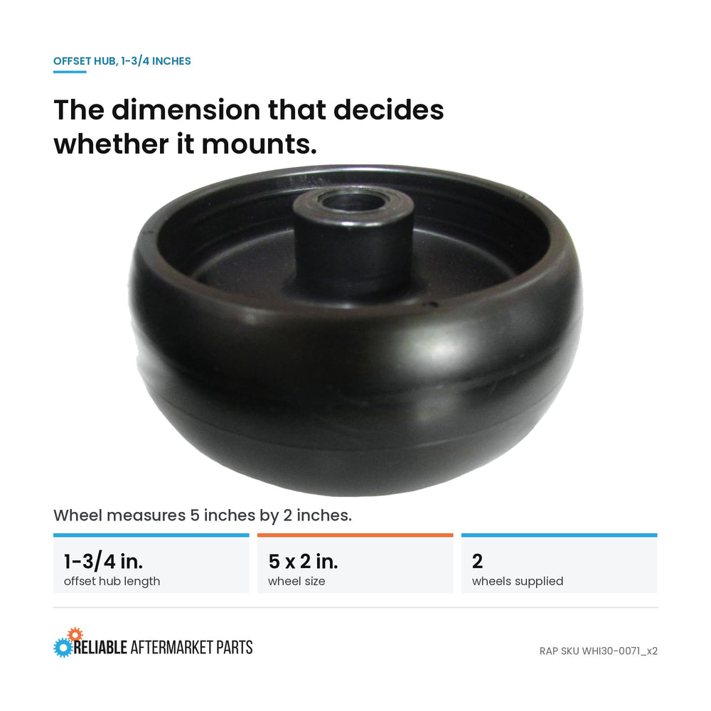 Side view of Reliable Aftermarket Parts Deck Wheel, black plastic