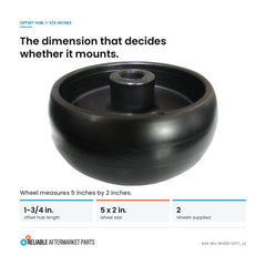Side view of Reliable Aftermarket Parts Deck Wheel, black plastic