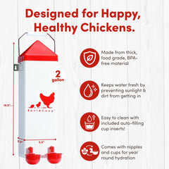 Side view of RentACoop Chicken Waterer showcasing S-hooks