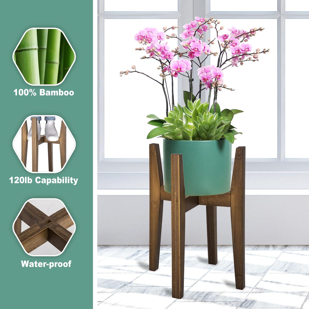Side view of Rnined Bamboo Plant Stand with plants