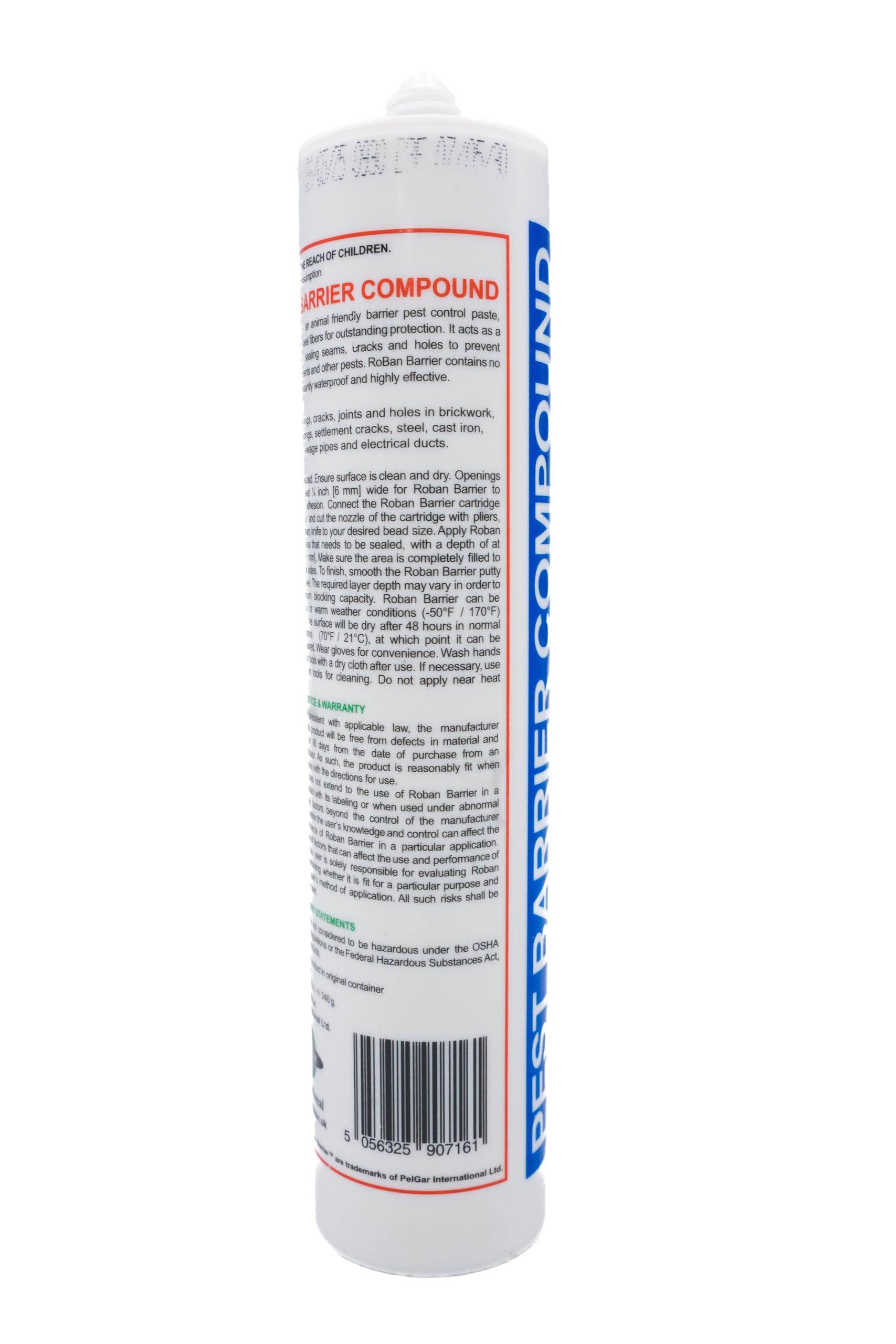 Side view of ROBAN BARRIER Rodent Block Compound packaging