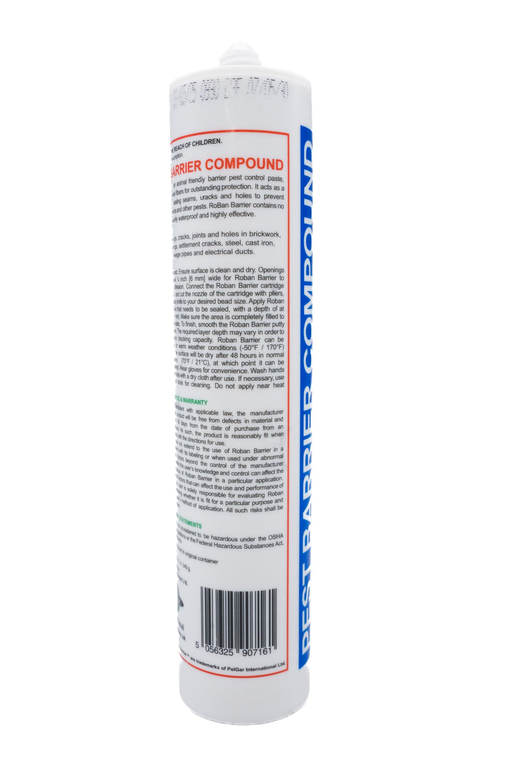 Side view of ROBAN BARRIER Rodent Block Compound packaging