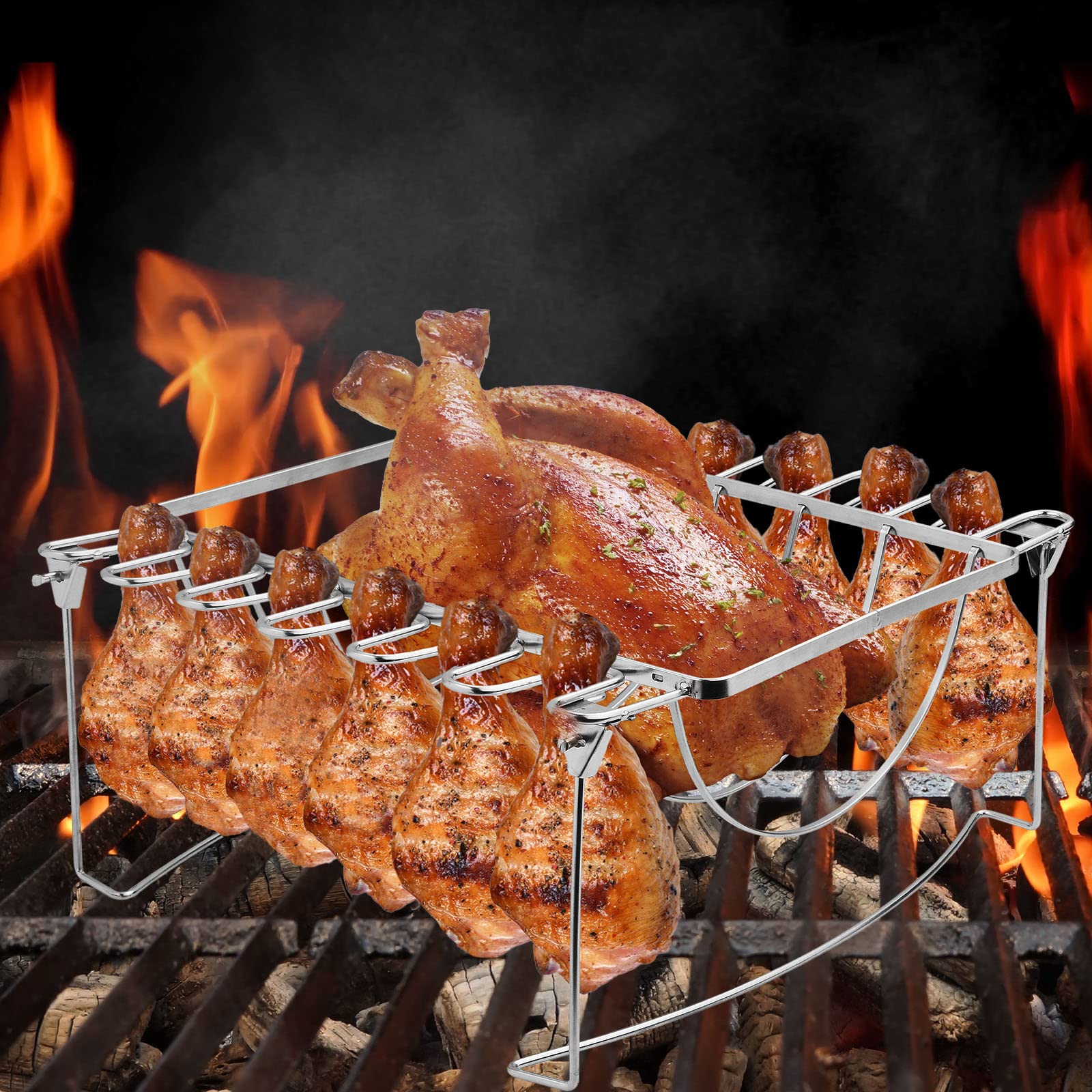 Side view of RTT 3-in-1 Rib Rack showcasing its stainless steel material