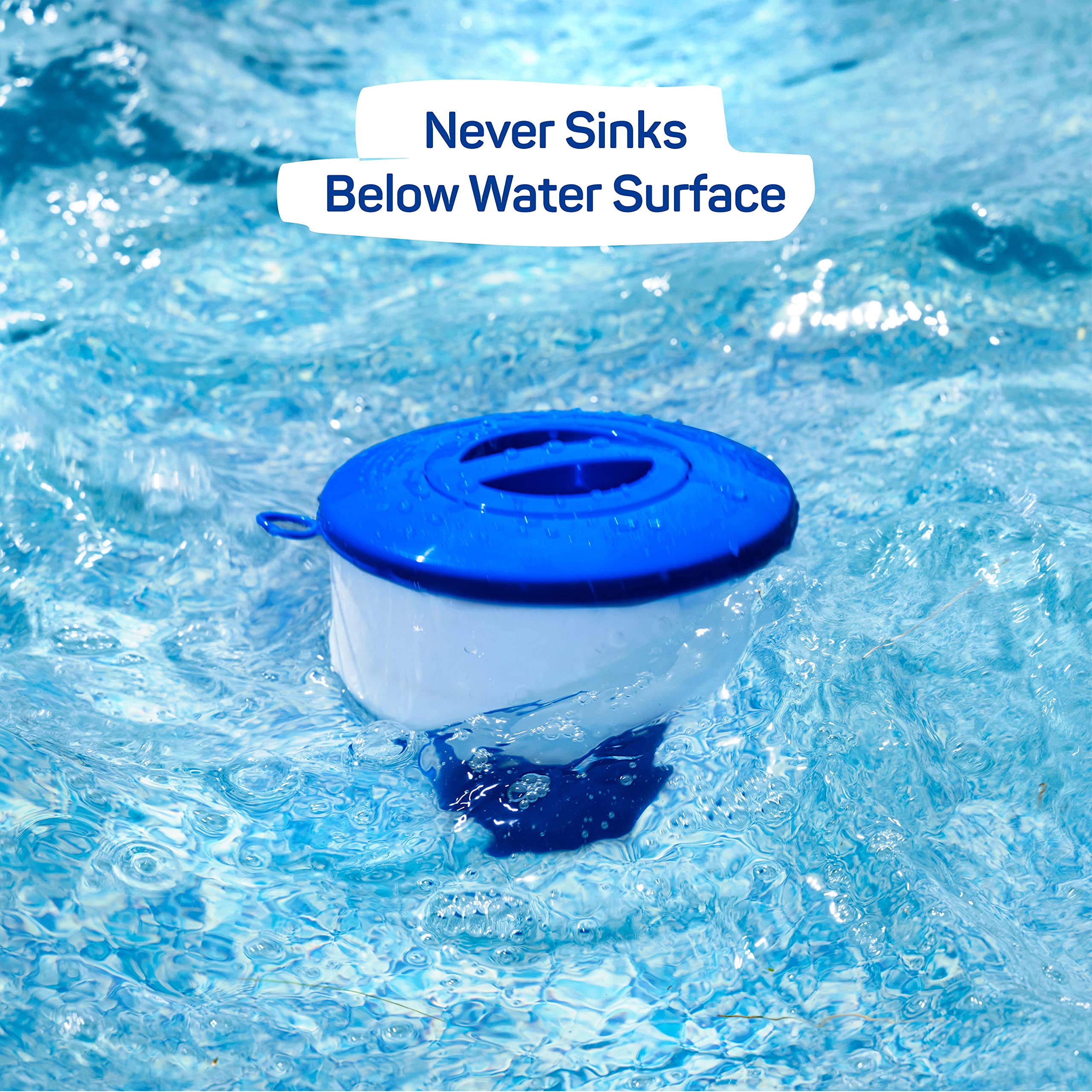 Side view of SEWANTA Floating Chlorine Dispenser with attached tethering loop