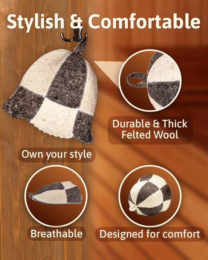 Side view of SHSH trade group Wool Sauna Hat Checkered