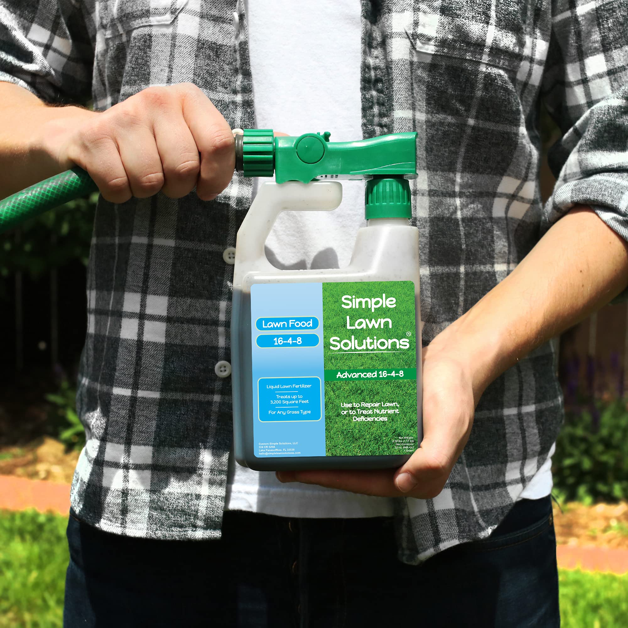 Side view of Simple Lawn Solutions 16-4-8 Liquid Fertilizer bottle