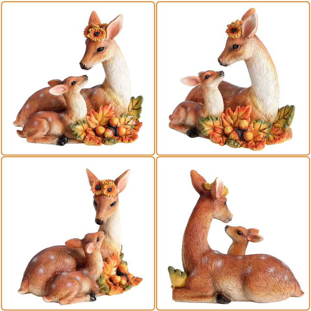 Side view of Smadeer deer statue with detailed sunflower and maple leaf accents